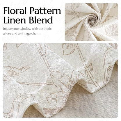 BILEEHOME Coffee Flower Print Pinch Pleated Linen Curtains 96 Inch Long - color: Coffee, size: 40"W x 96"L (Pack of 2)