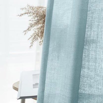 Melodieux Blue Semi Sheer Curtains 84 Inches Long for Small Windows Living Room Bedroom Linen Look Rustic Grommet Voile Drapes, 42 x 84 Inch (2 Panels) - color: Blue, size: 42"W x 84"L (Pack of 2)