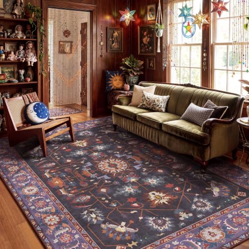 8x10 Vintage Botanical Purple Gray Living Room Area Rug Oriental Washable - color: Plum/Purple/Rust/Charcoal, size: 8' x 10' (Rectangular)