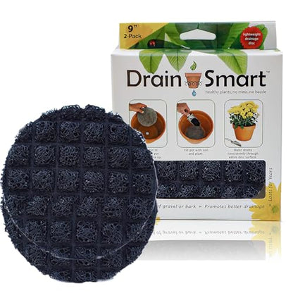 Drain Smart Planter Pot Filler & Drainage Insert – 3D Mesh Disc Replaces Rocks & Gravel – Keeps Soil in, Lets Water Drain Out – Reusable Liner for Indoor & Outdoor Pots (9" – 2 Pack) - size: 9" – 2 Pack
