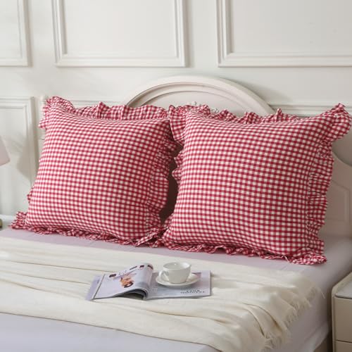 Mywinlle 2 Pack Red/White Plaid Gingham Throw Pillow Covers 18"x18" - color: Red Plaid, size: 18" x 18" (Pack of 2)