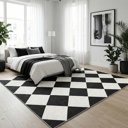 GarveeHome Black and White Area Rug 9x12 Living Room Checkered Washable Rug - color: Black/White, size: 9' x 12' (Rectangular)