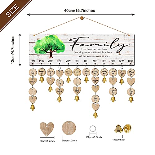 Wooden Family Tree Birthday Reminder Calendar Board Wall Hanging - color: family tree