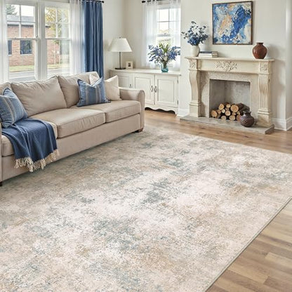 HUGEAR 8x10 Beige Blue Abstract Washable Area Rug for Living Room - color: Beige/Blue, size: 8' x 10' (Rectangular)