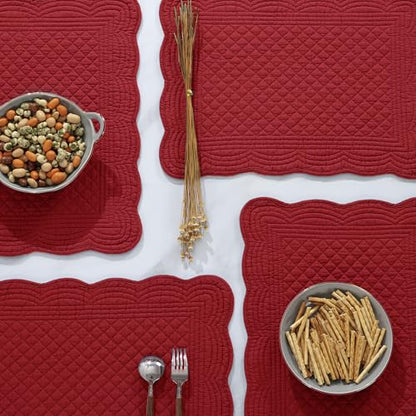 HOMBYS Quilted Placemats Set of 6 Washable-13x18 inches Rectangular Placemats for Kitchen Table-100% Cotton fabric cover and 100% polyester fiber filling Rectangular Table Mats-Cotton (18"x13", Red) - color: Red