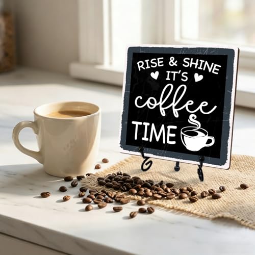 Funny Coffee Bar Decor, 5"x5" Coffee Bar Sign - color: Matte Charcoal Gray