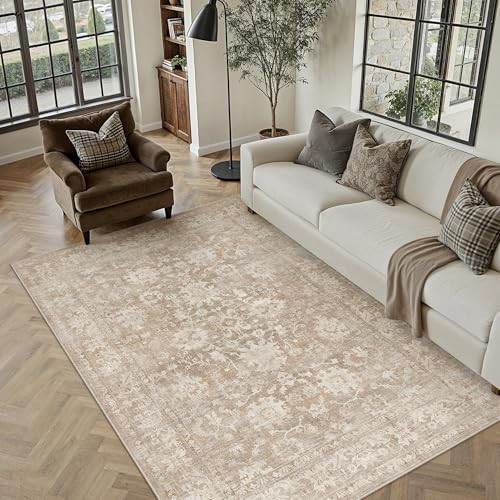 HUGEAR 6x9 Beige Retro Distressed Washable Area Rug for Living Room - color: A| Beige, size: 6' x 9' (Rectangular)