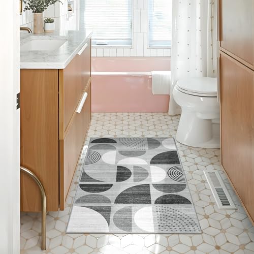 MUJOO Small Rug Washable,Boho 2x3 Area Rugs Non Slip Modern Abstract - color: Black and Grey, size: 2' x 3' (Rectangular)