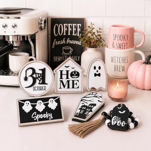 6Pcs Halloween Table Decoration Spooky Ghost Wooden Signs - color: Halloween Black Sign
