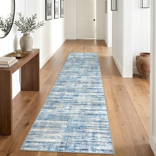 KOZYFLY Modern Washable Rug Runner 2.6x12 Hallway Runner Rug Blue Beige - color: Blue Beige, size: 2'8" x 12' (Runner)