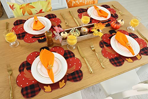 Feuille Thanksgiving Placemats Set of 4 - Fall Placemats for Dining Table Orange Brown Plaid, Harvest Turkey Placemats for Fall Autumn Thanksgiving Decorations - style: Turkey