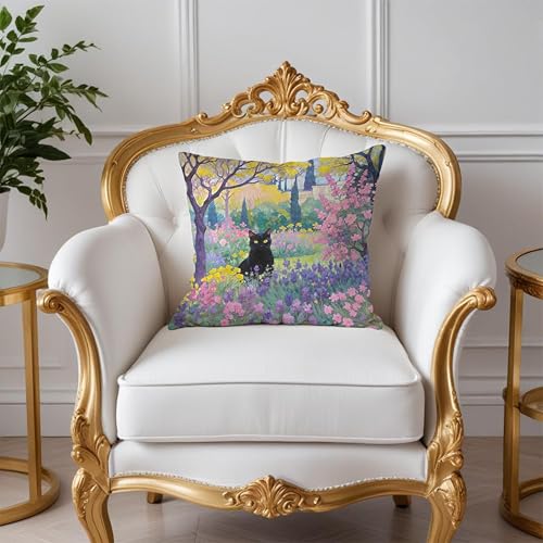 Spring Garden Black Cat Pillow Covers 18x18, Cats Lovers Lady Gifts, Cat Mom Grandma Gifts, Vintage Floral Cats Decorative Pillow Covers for Home Bedroom Living Room Office Decor - color: Style06
