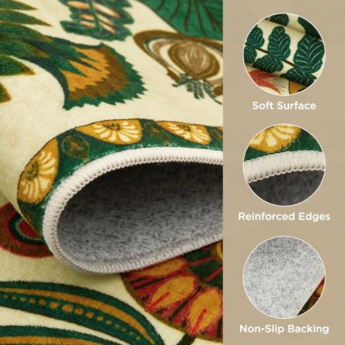Joydeco 3x5 Washable Entryway Rug Non Slip, Egypt Floral Beige Bedroom Rug - color: Beige, size: 3' x 5' (Rectangular)