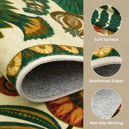 Joydeco 3x5 Washable Entryway Rug Non Slip, Egypt Floral Beige Bedroom Rug - color: Beige, size: 3' x 5' (Rectangular)