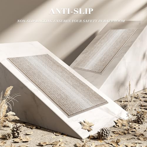 BSICPRO Bathroom Rugs Sets 2 Piece, Non Slip Boho Bath Mats, Light Taupe - color: Light Taupe, size: 20" x 32" Plus 16" x 24"