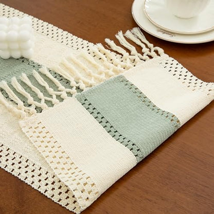 Boho Green Table Runner, 12x36 Inches - color: Green, size: 12" x 36"