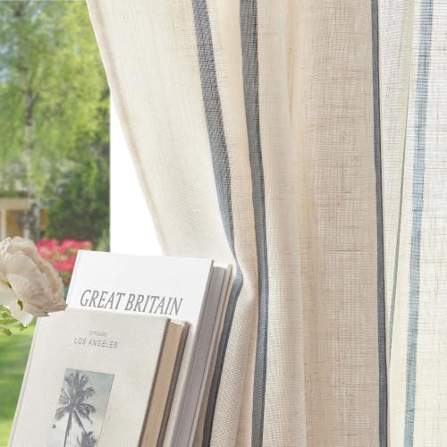 jinchan Linen Striped Tier Curtains for Kitchen Windows Farmhouse - color: Shadow Stripe | Blue on Linen, size: 26"W x 24"L (Pack of 2)