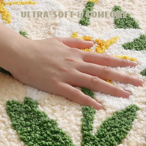 Cloud-Shaped Lily Bath Mat, Soft Non-Slip Fluffy Fresh Flowers Bathroom Rug, Ultra Absorbent Microfiber Shaggy Door Mat, Machine Washable Bath Rug Carpet for Bathtub Bedroom 20x31 Inch (White Lily) - color: White Lily