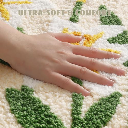 Cloud-Shaped Lily Bath Mat, Soft Non-Slip Fluffy Fresh Flowers Bathroom Rug, Ultra Absorbent Microfiber Shaggy Door Mat, Machine Washable Bath Rug Carpet for Bathtub Bedroom 20x31 Inch (White Lily) - color: White Lily