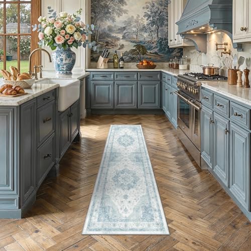 2x5 Blue Neutral Runner Rug - color: Farmhouse | Blue, size: 2' x 5' (Runner)