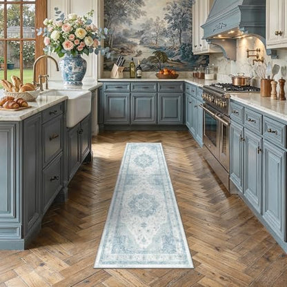 2x6 Blue Neutral Runner Rug - color: Farmhouse | Blue, size: 2' x 6' (Runner)