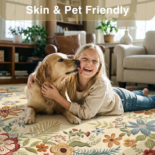 FMFUNCTEX 6ft Round Washable Beige Boho Scalloped Area Rug for Living Room - color: Beige, size: 6' (Round)