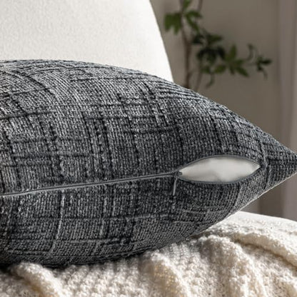 MIULEE Chenille Textured Throw Pillow Covers Dark Grey 18x18 Set of 2 - color: Dark Grey, size: 18" x 18" (Pack of 2)