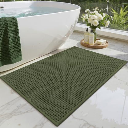 Color&Geometry Green 30x17 Waffle Bath Mat, Rubber Non Slip Bathroom Rug - color: Green, size: 17"x30"