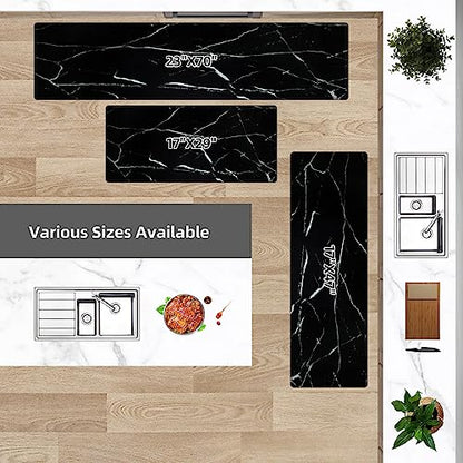 Mrcrypos Long Anti-Fatigue Kitchen Rugs Black Marble Soft Waterproof Kitchen Mat for Floor PVC Leather Non Slip Entryway Kitchen Rug Runner Mat Farmhouse Carpet for Bathroom 23" W x 70" L - size: 70"L x 23"W x 0.4"Th