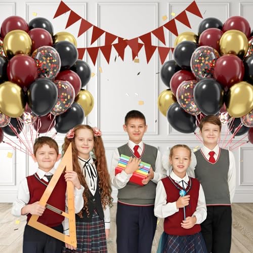 60pcs Black Burgundy and Gold Balloons 12inch with Confetti Balloons - color: Black Red Gold