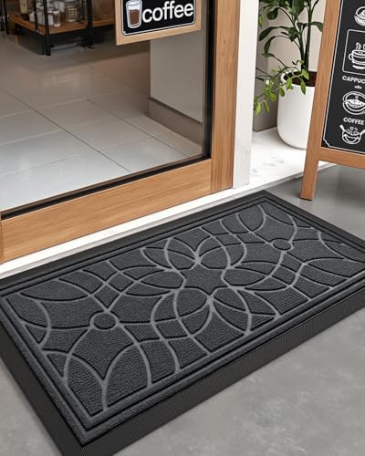DEXI Front Door Mat Outside Entrance 24x47, Heavy Duty Non Slip, Grey - color: Grey, size: 24" X 47" (Rectangular)