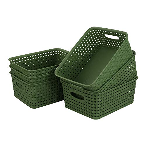 Sandmovie Plastic Weave Storage Baskets for Kitchen Bathroom, Green, 6 Packs - color: Deep Green