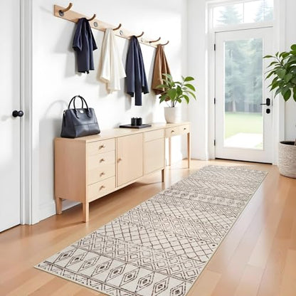 3x10 Machine Washable Runner Rug:Hallway Runner Rugs Geometric Beige - color: Geo Beige, size: 3' x 10' (Rectangular)