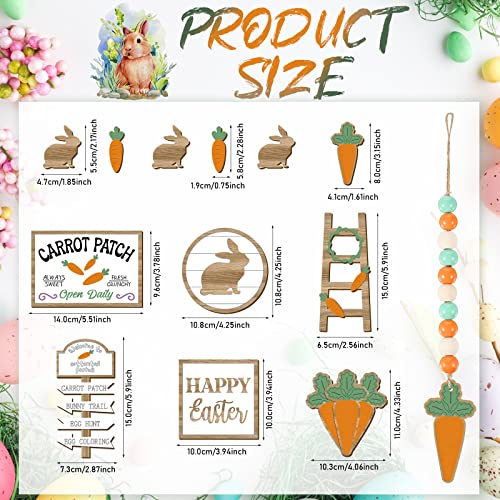 Jetec 12 Pcs Easter Tiered Tray Decor Wooden Carrot Patch Bunny Egg Tiered Tray Items Happy Easter Signs for Spring Home Farmhouse Rustic Kitchen Decorations (Wooden Bunny) - style: Wooden Bunny