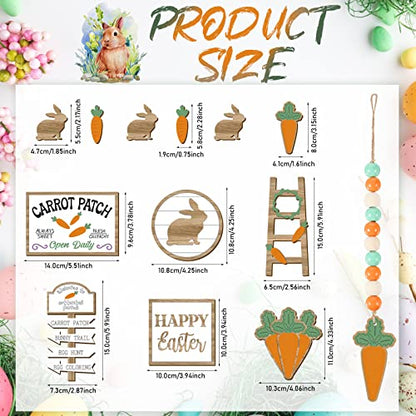 Jetec 12 Pcs Easter Tiered Tray Decor Wooden Carrot Patch Bunny Egg Tiered Tray Items Happy Easter Signs for Spring Home Farmhouse Rustic Kitchen Decorations (Wooden Bunny) - style: Wooden Bunny