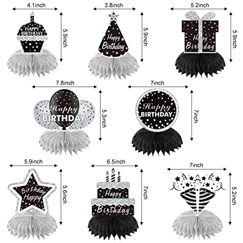 Black White Silver Birthday Decorations Honeycomb Centerpiece for Women Men