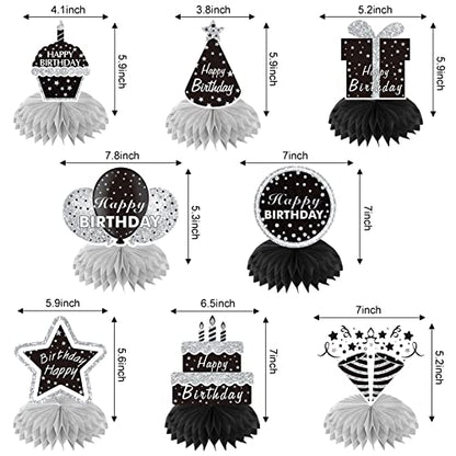 Black White Silver Birthday Decorations Honeycomb Centerpiece for Women Men