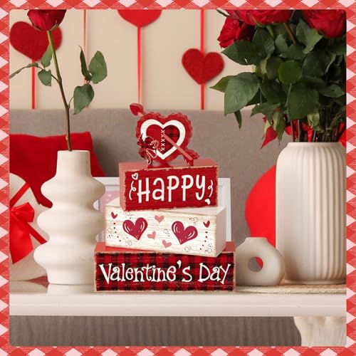 Britimes Tiered Tray Decor Set, 4 Pack, Wooden Table Sign, Heart Farmhouse - style: Cupid of Love Valentine