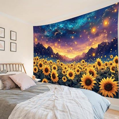 WEENEO Starry Night Sunflower Tapestry for Bedroom Summer Tapestry,60x40 In - color: Yellow, size: 40"L x 60"W