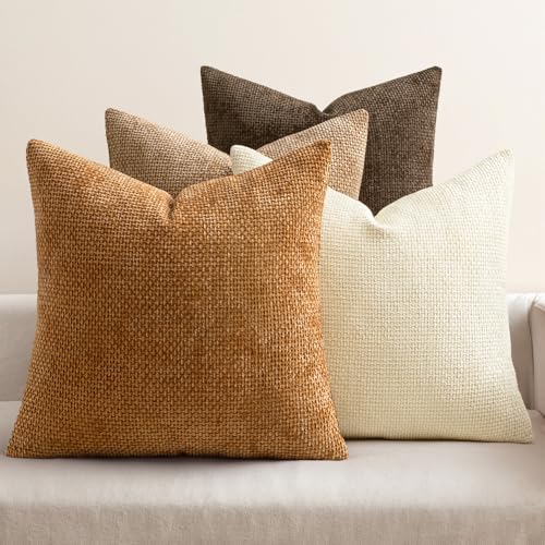 MIULEE Soft Decorative Chenille Fall Pillow Covers Brown 18x18 Pack of 4 - color: Brown, size: 18" x 18" (Pack of 4)