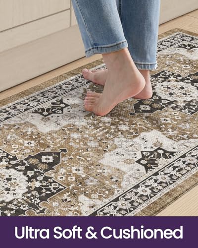 DEXI Kitchen Floor Mats Cushioned Anti Fatigue Runner Rug 24x59 Brown - color: Brown/White, size: 59"L x 24"W x 0.4"Th