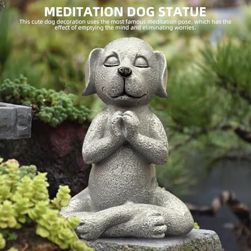 Meditating Buddha Dog Statue - 4.8 Inches Resin Yoga Figurine - Cute Funny Zen Animal Tabletop Decor for Patio, Terrace, Lawn and Outdoor Garden