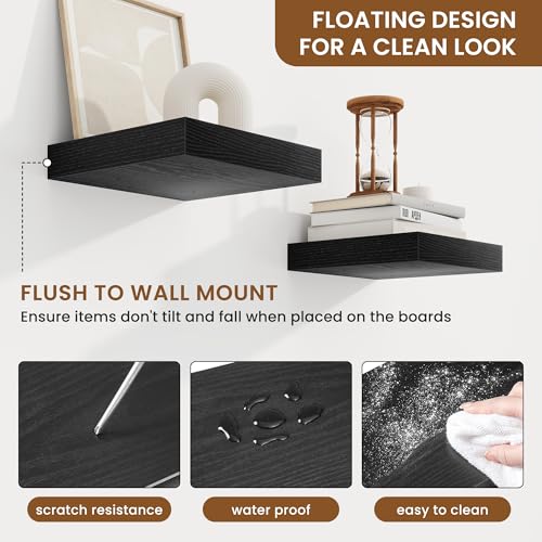 Floating Shelves for Wall, Wall Mounted Wood Shelves, Black, Set of 3, 6.5” - color: Black, size: 6.5"W x 6.5"D , 3 Pack