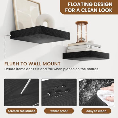 Floating Shelves for Wall, Wall Mounted Wood Shelves, Black, Set of 3, 6.5” - color: Black, size: 6.5"W x 6.5"D , 3 Pack