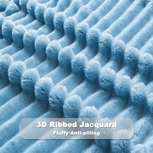 NEWCOSPLAY Fleece Ribbed Cozy Throw Blanket for Couch, Blue, 50"x60" - color: Blue Ribbed, size: Throw(50"x60")