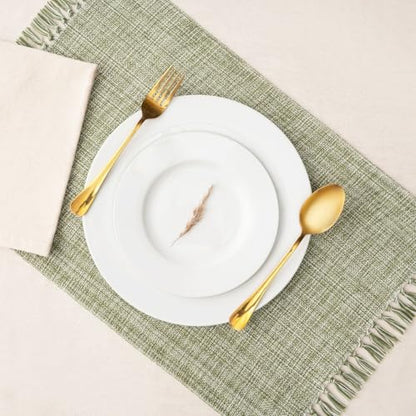 Cotton Placemats Set of 6-13x19 Inch, Woven Chambray Place Mats, Durable & Elegant for Dining Table, Wedding, Restaurant, Machine Washable, Oeko-TEX Certified - Green - color: Green - Chambrey