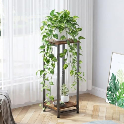 2-Tier Tall Plant Stand Indoor, Small Square Side Table for Home - size: 2-Tier