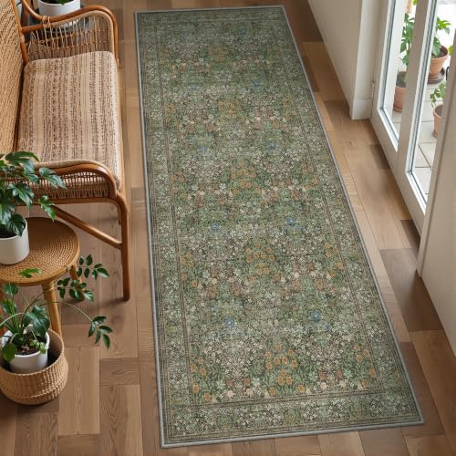 2x5 Runner Rug, Floral Kitchen Rugs Washable Green Rug, Dark Green - color: Dark Green, size: 2' x 5' (Runner)