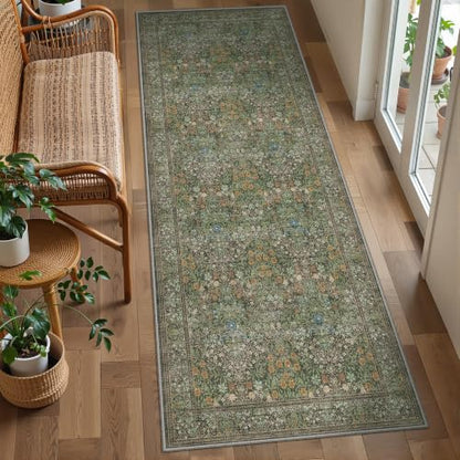 2x5 Runner Rug, Floral Kitchen Rugs Washable Green Rug, Dark Green - color: Dark Green, size: 2' x 5' (Runner)