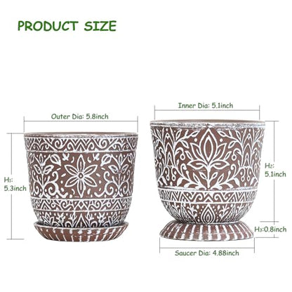 Gepege Ceramic Plant Pots, 6 Inch Indoor Planters with Drainage & Saucers - color: Brown-a, size: 6 Inch - Set of 2